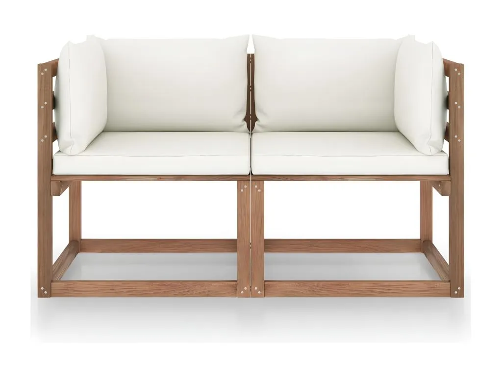 Sofá de jardín de palets de 2 plazas con cojines blancos 70371XEZR
