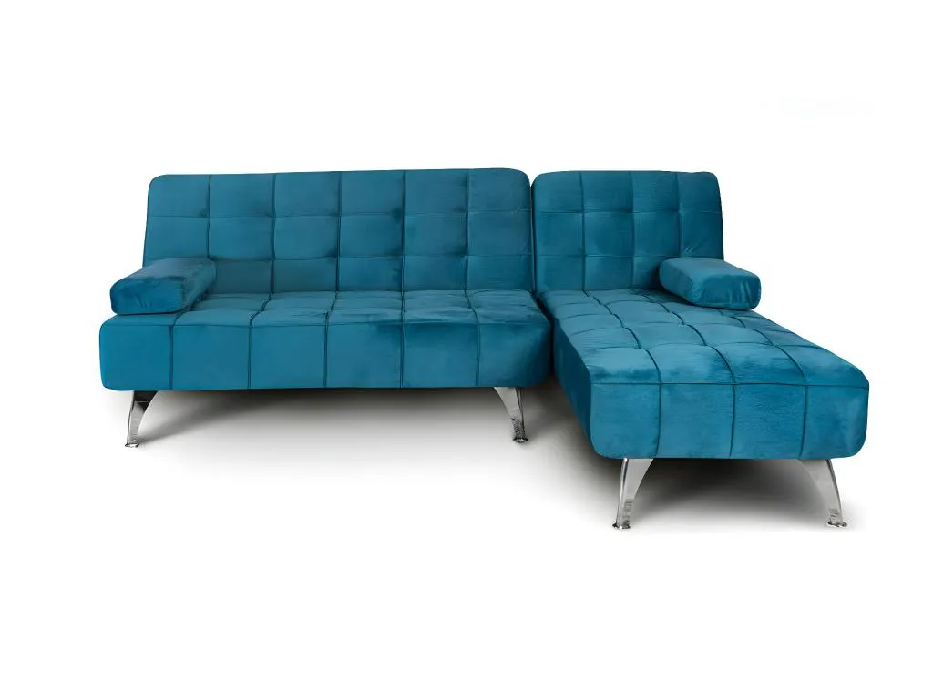 Sofá chaise longue Habitarluz-XS terciopelo de 3 plazas convertible en cama color AZUL 198x150cm 63107YFWH