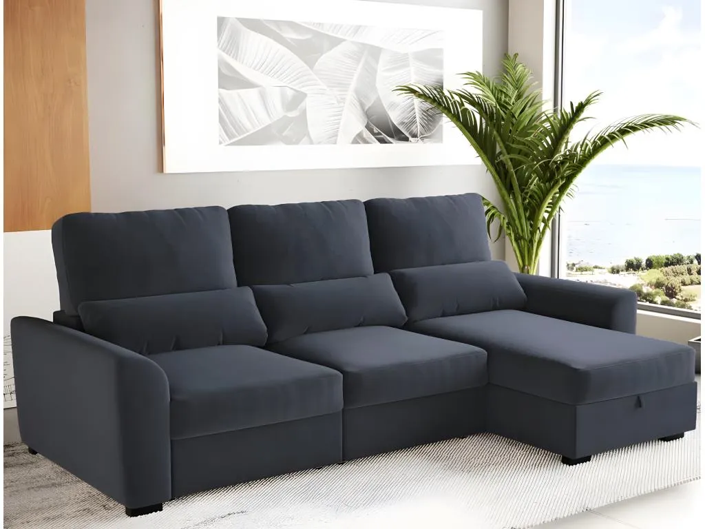 Sofá chaise longue 3 plazas reversible éster gris oscuro