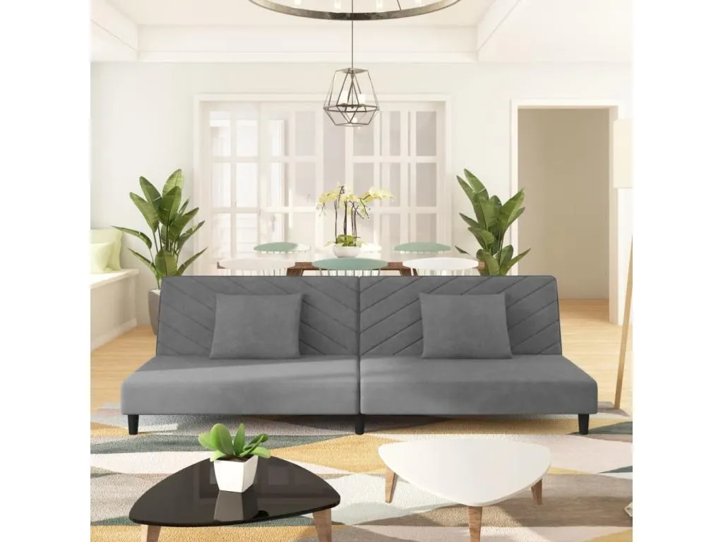 Sofá cama de 2 plazas con dos almohadas terciopelo gris claro UAWC21253