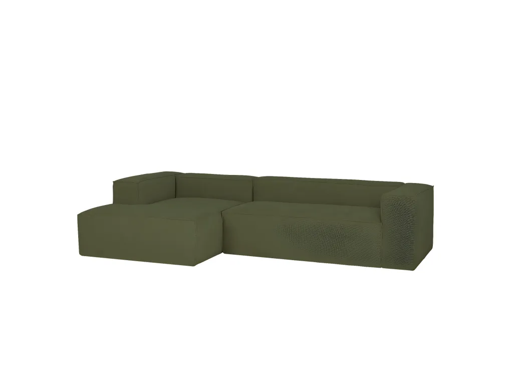 Sofá de 2 plazas con chaise longue izquierdo de pana verde 250x70x175cm - Patriciabaezcasa
