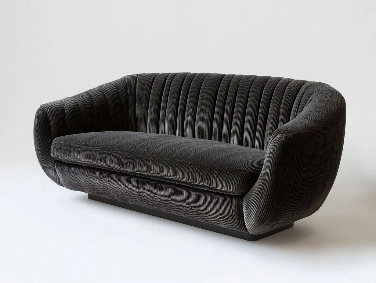 Sofá de Tres Plazas de Pana Negro con Diseño Curvado 220x95x80 cm