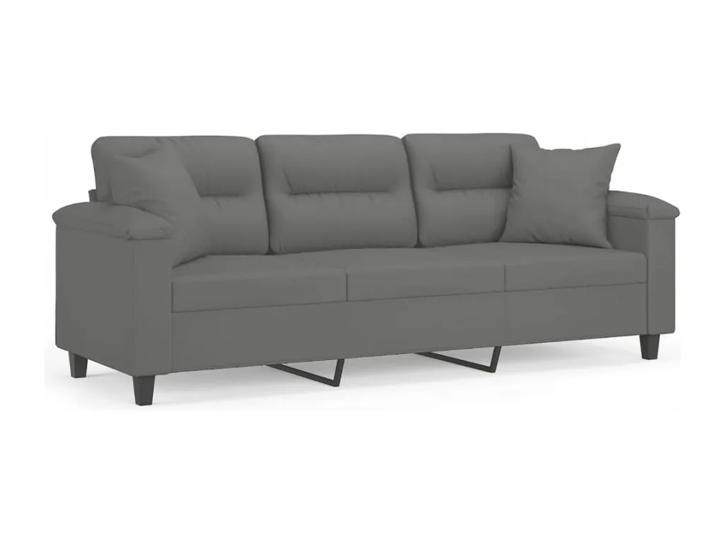 Sofá de 3 plazas con cojines tela microfibra gris oscuro 180 cm