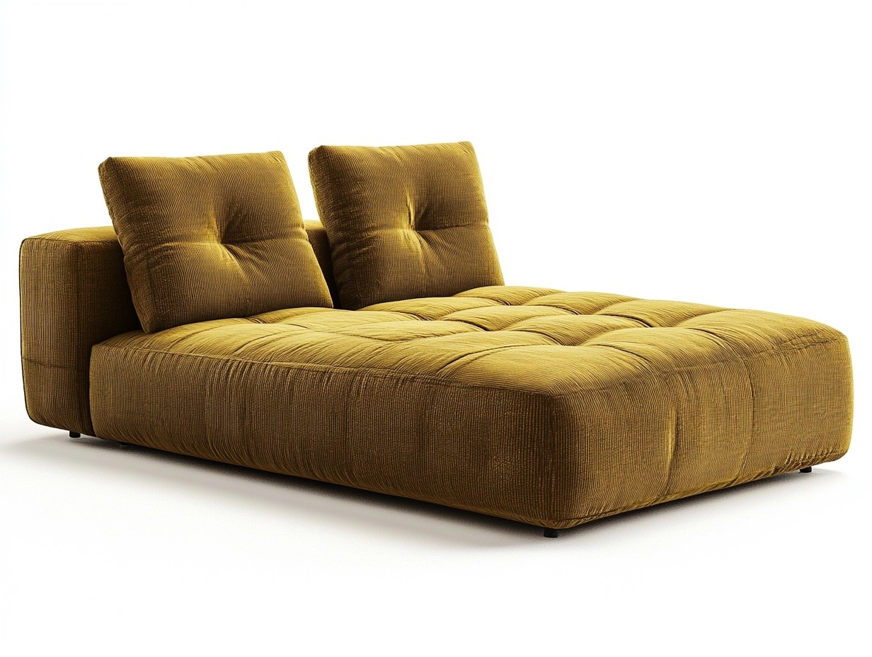 Sofá chaise lounge de diseño moderno tapizado en terciopelo mostaza ideal para sala de estar estructura robusta y funcional tamaño 200x140 cm
