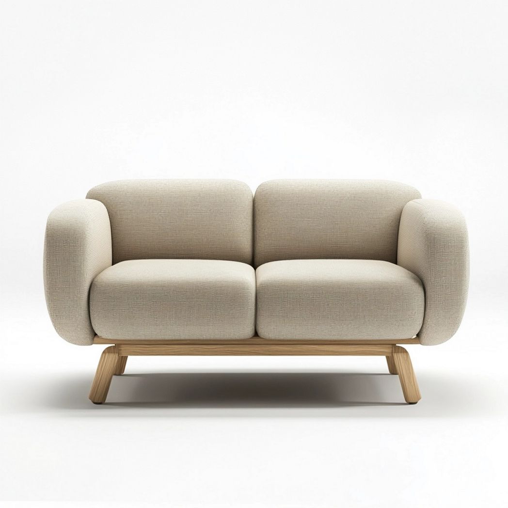 Sofá de Dos Plazas Tapizado en Tela Beige con Estructura de Roble 150x90x80 cm