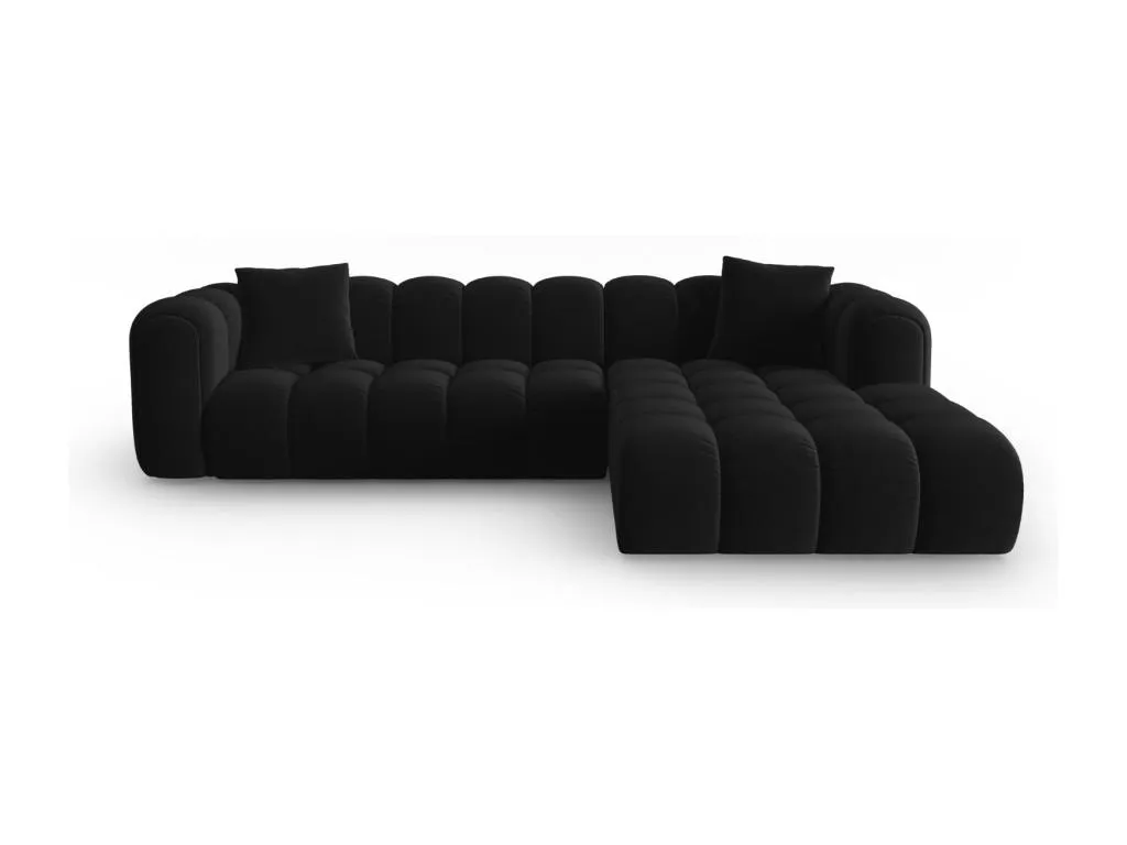 Hogarsens - Sofá esquinero modular derecho Hogarsens 4 plazas de terciopelo negro - 306x190x70cm