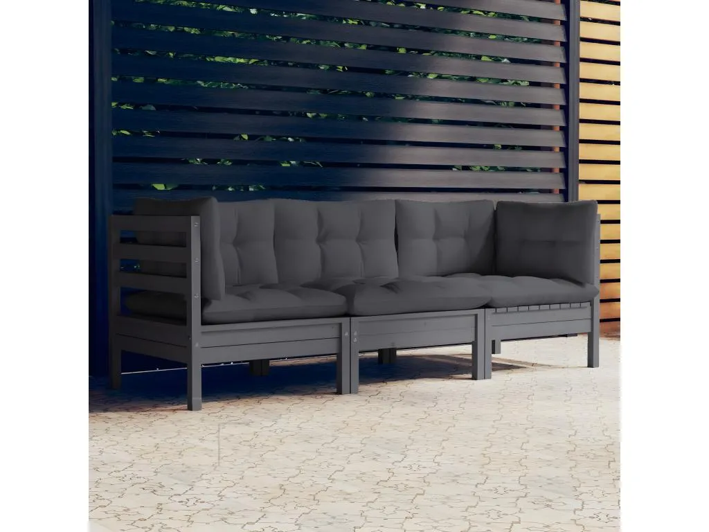 Sofá de jardín 3 plazas con cojines Casabellaes gris antracita 19079ELTY