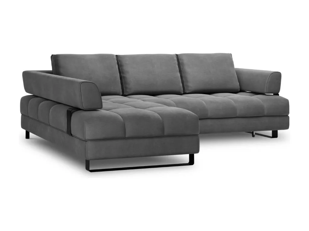 Banakdecoracion - Sofá cama esquinero izquierdo con baúl de almacenaje Banakdecoracion 5 plazas de terciopelo gris oscuro - 272x173x89cm GEIL69377