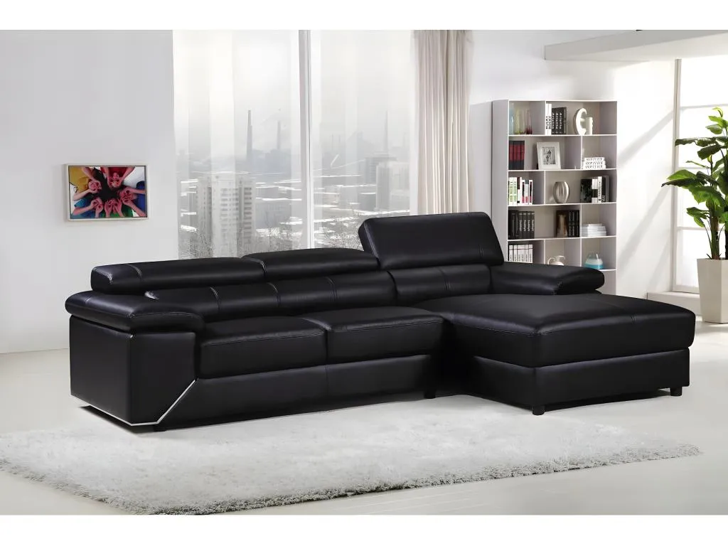 Sofá esquinero en cuero reconsituido Hogarmini - 4 plazas - Negro esquina derecha 31024lqty