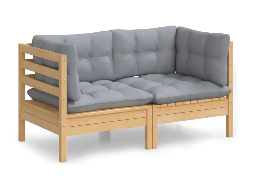 Sofá de jardín de 2 plazas y cojines grises Mobtrendy maciza de Mobtrendy xgjb68296