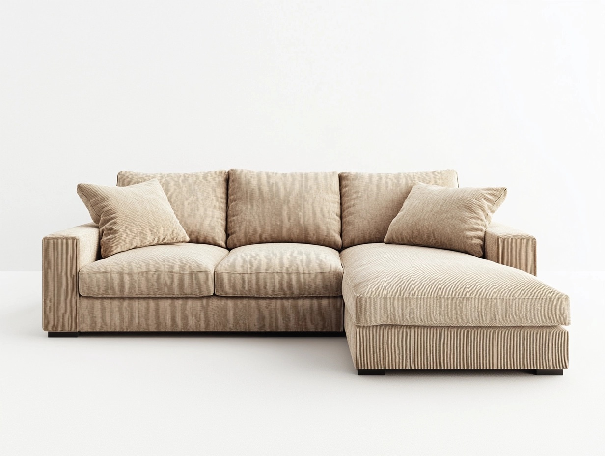 Sofá chaise longue de tela beige, 3 plazas