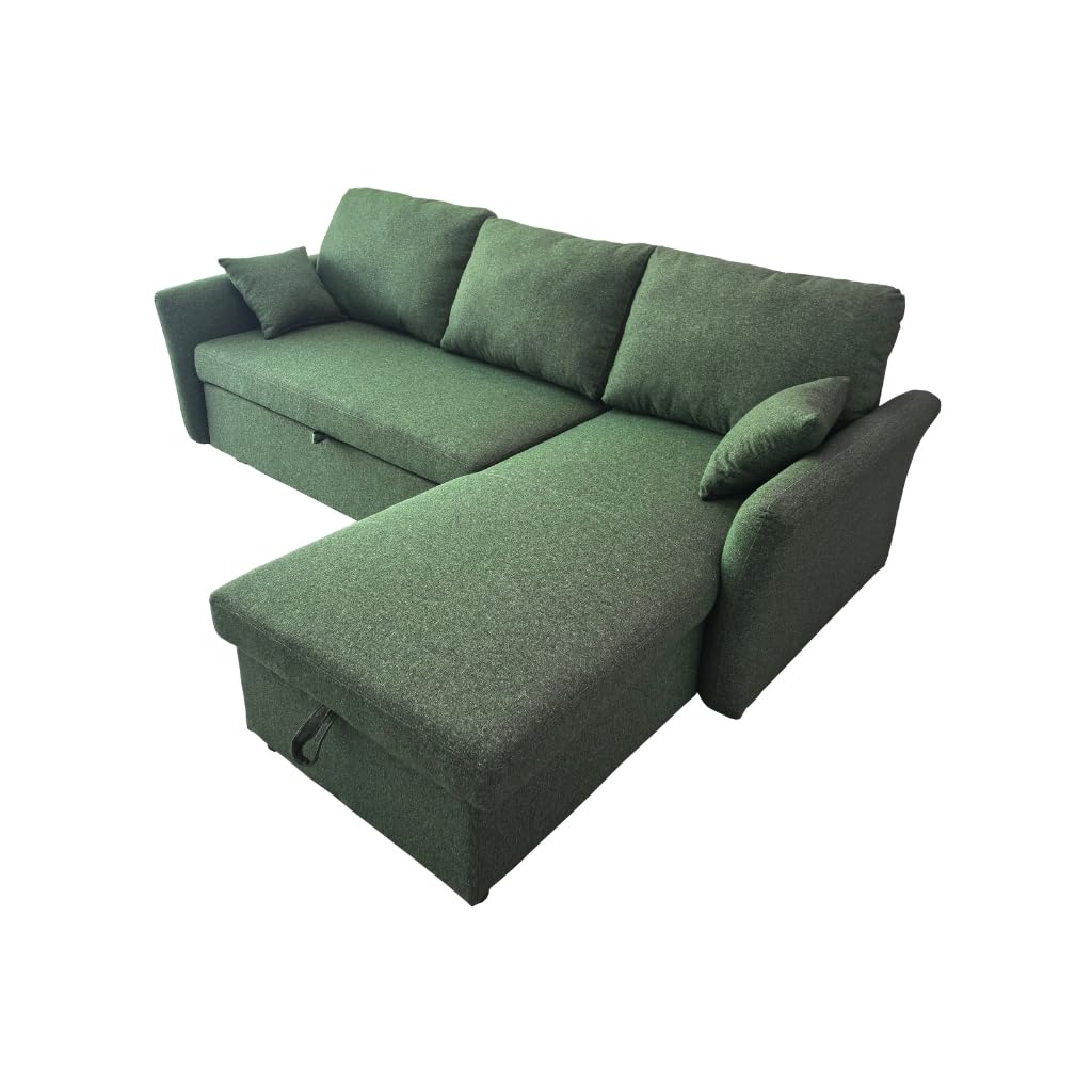 Sofá cama 3 plazas chaise longue reversible verde