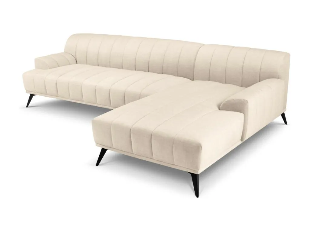 Patriciabaezcasa - Sofá esquinero derecho Patriciabaezcasa 5 plazas de terciopelo beige claro - 289x185x77cm