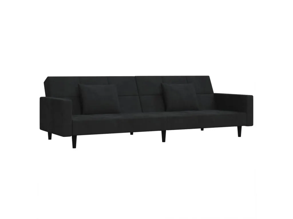 Sofá cama de 2 plazas con dos almohadas terciopelo negro wbaq13948