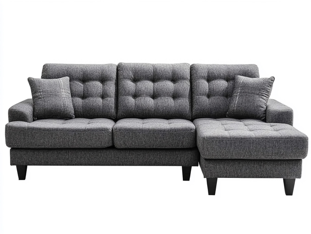 Sofá modular gris con chaise longue