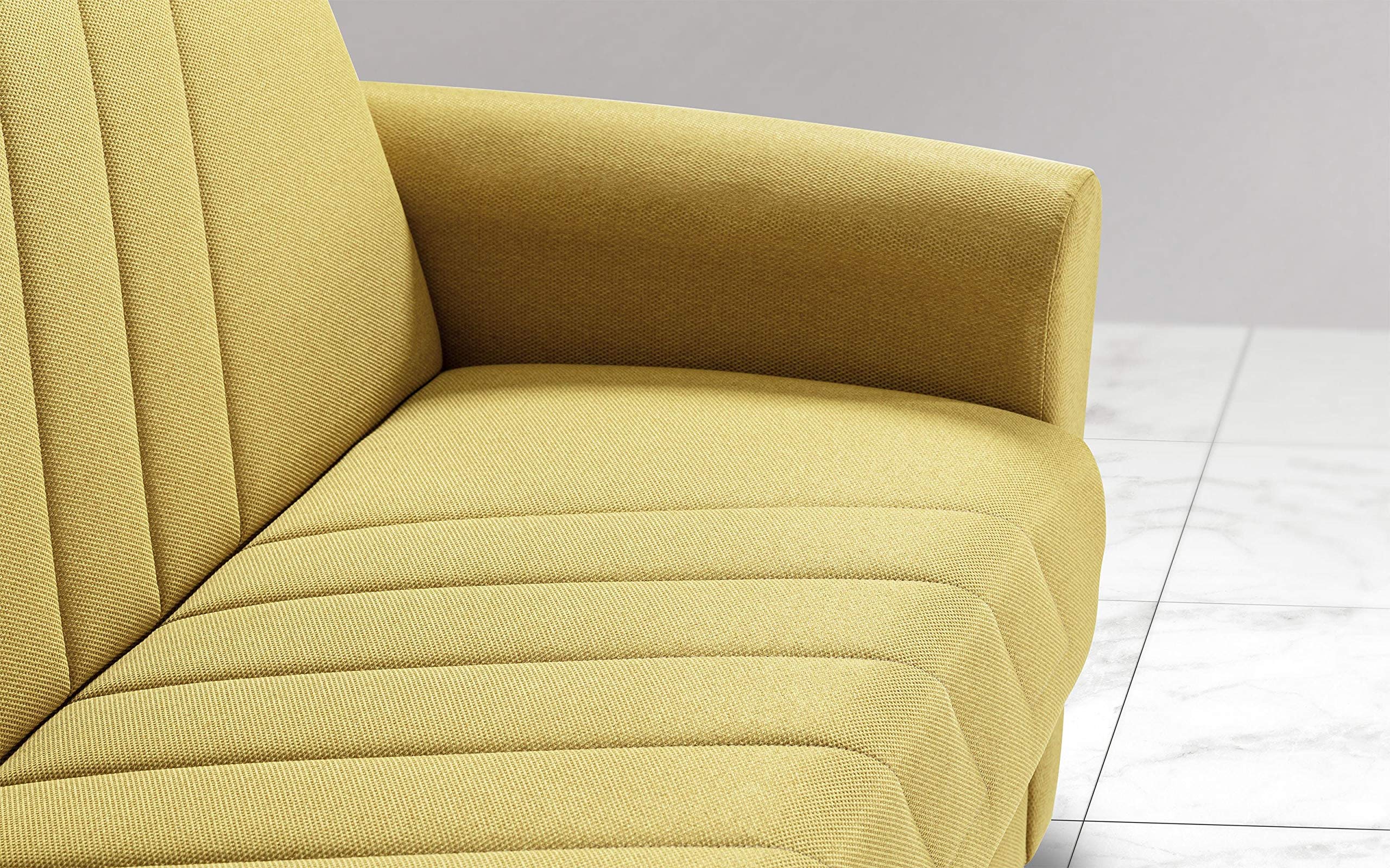 Sofá cama 3 plazas amarillo mostaza con compartimento