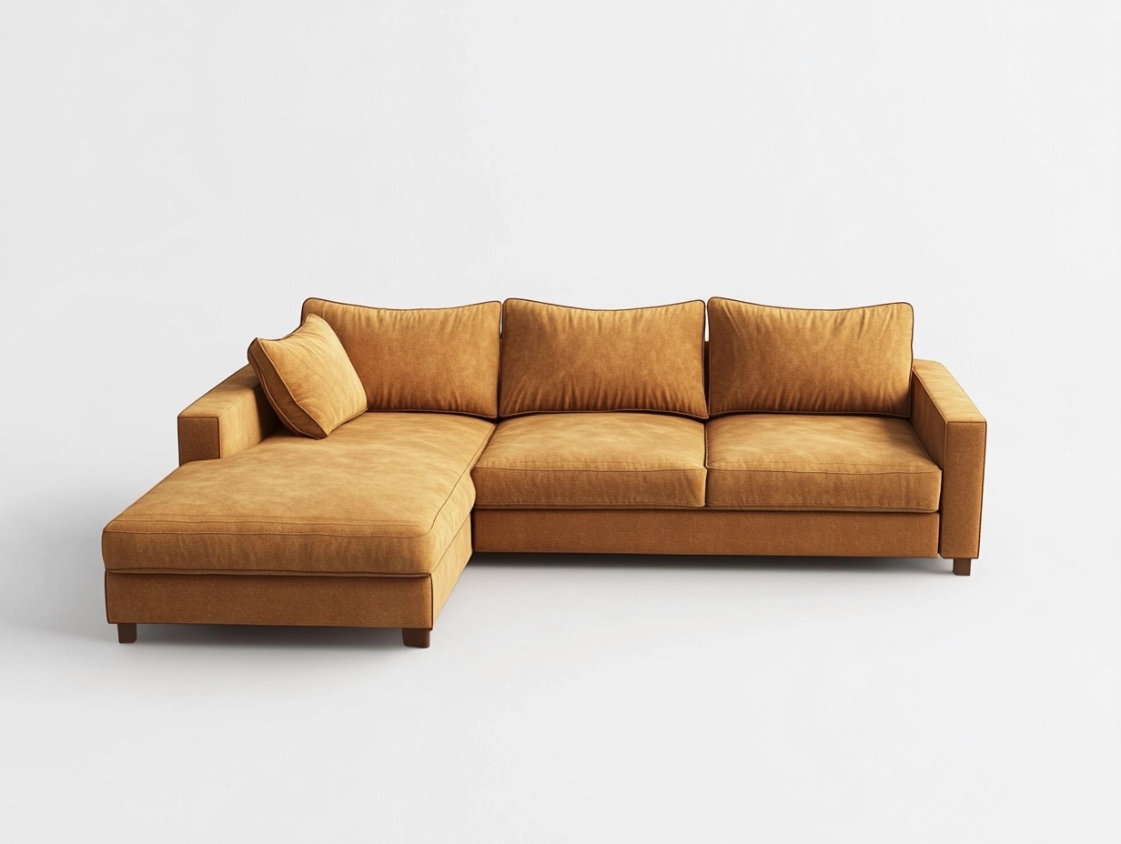 Sofá chaise longue de lino marrón 3 plazas