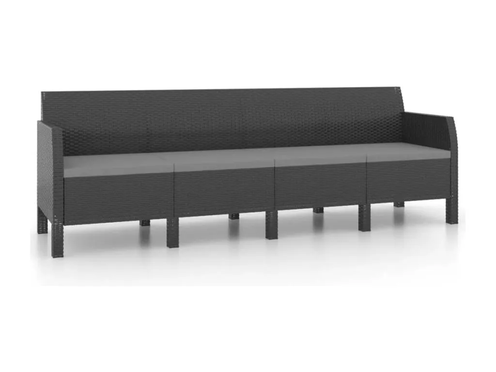 Sofá de jardín de 4 plazas con cojines PP ratán gris antracita hkje40076