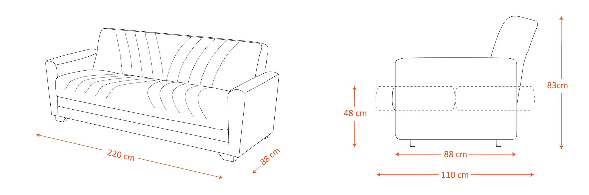Sofá cama 3 plazas amarillo mostaza con compartimento