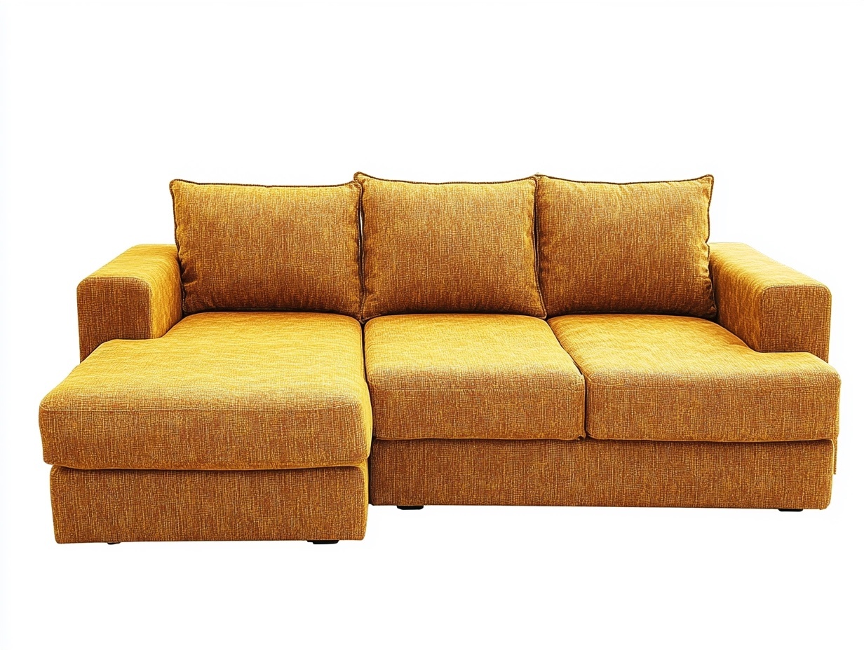 Sofá esquinero amarillo con chaise longue izquierdo, 1 pieza, 250x150x85 cm
