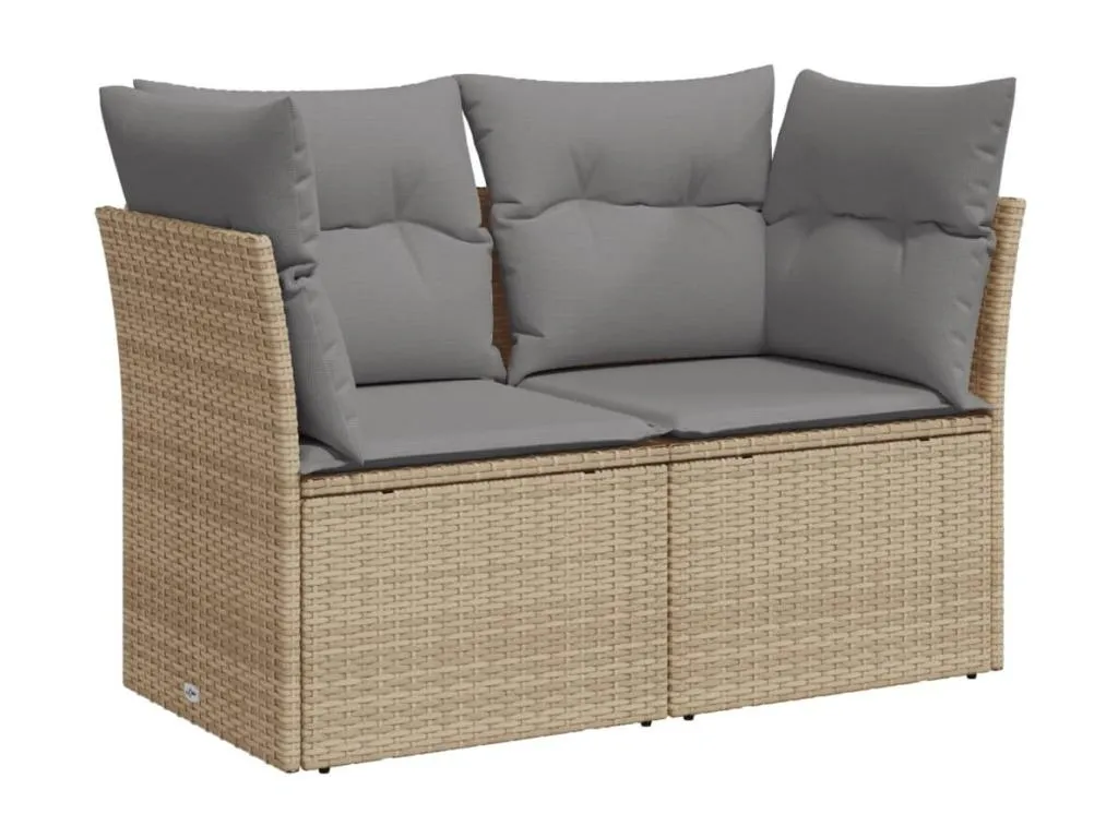 Sofá de jardín con cojines de resina tejida de 2 plazas beige