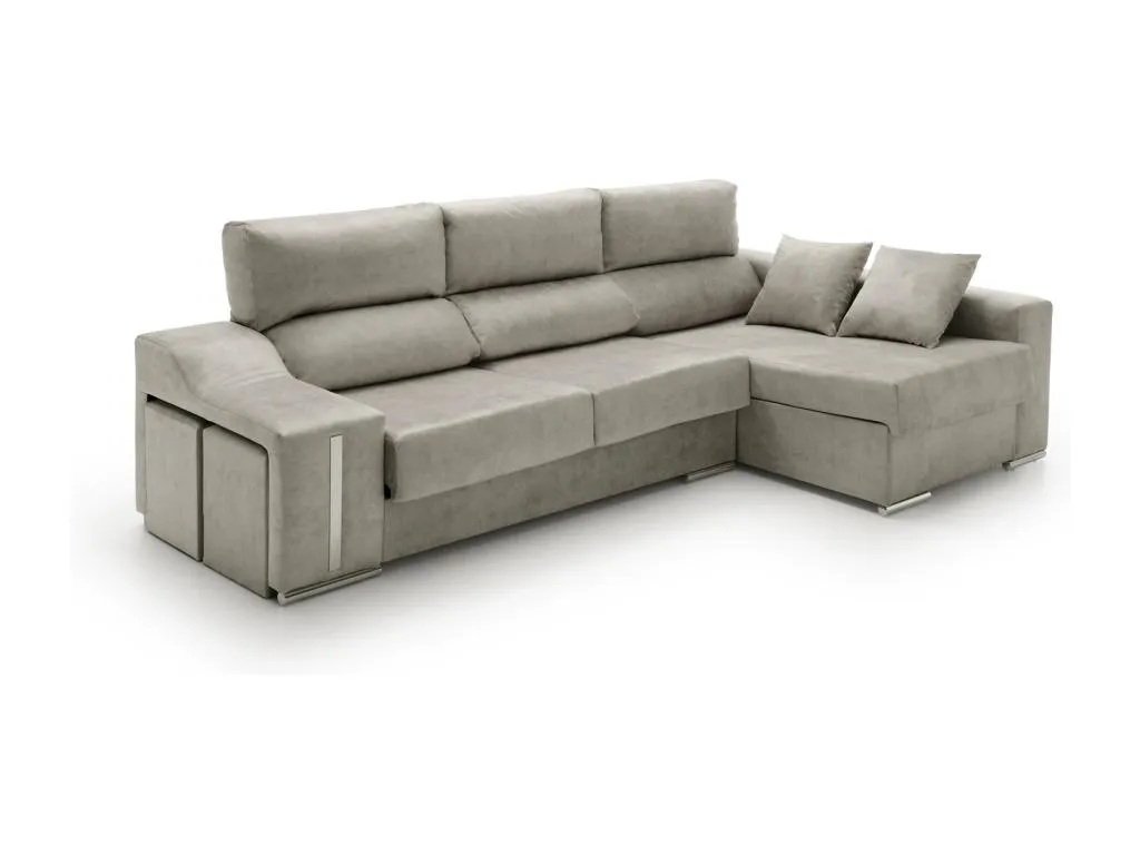 Sofá Chaise Longue reclinable y deslizante con puffs Biocasahogar en gris derecha GP9659107