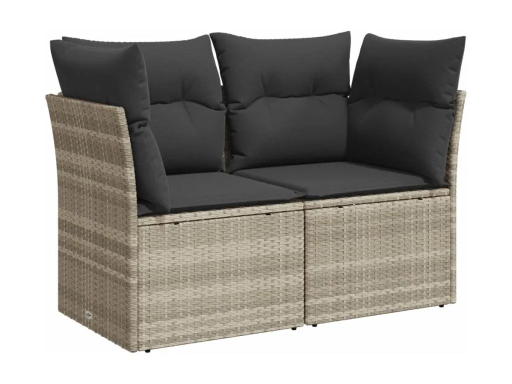 Sofá de jardín con cojines 2 plazas ratán sintético gris claro 66810thpd