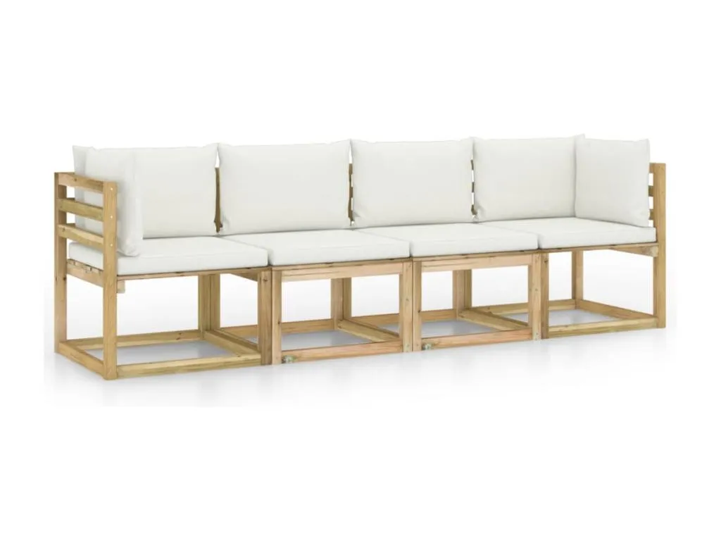 Sofá de jardín de 4 plazas con cojines en tono crema VO4998318