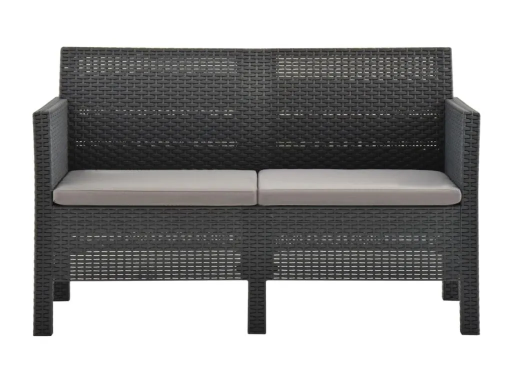 Sofá de jardín de 2 plazas con cojines PP ratán gris antracita jtvb34719