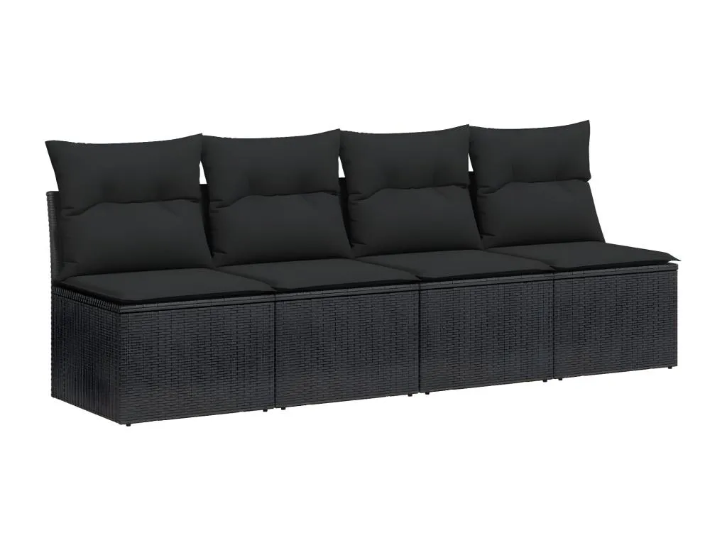 Sofá de jardín de 4 plazas con cojines en ratán sintético negro  GZ2664177