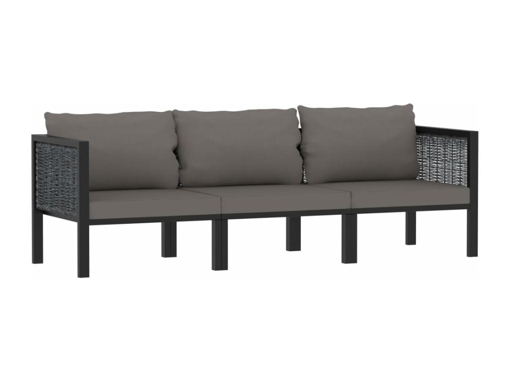 Sofá de tres plazas con cojines en ratán sintético color antracita  IF2160487