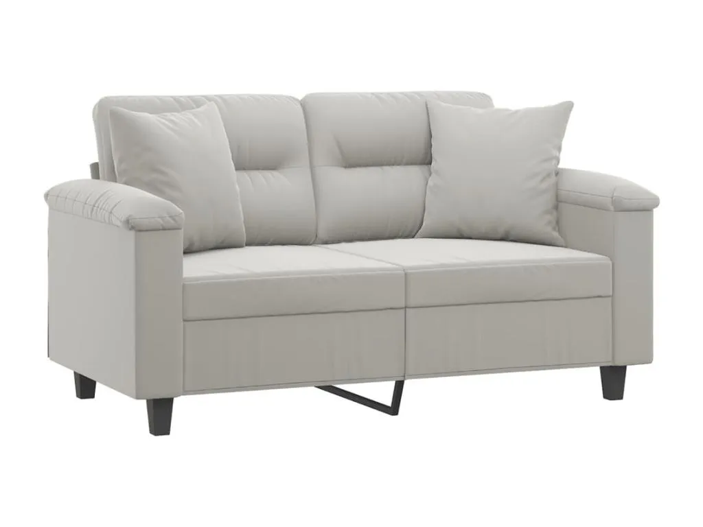 Sofá de 2 plazas con cojines tela microfibra gris claro 120 cm 54245MOZL