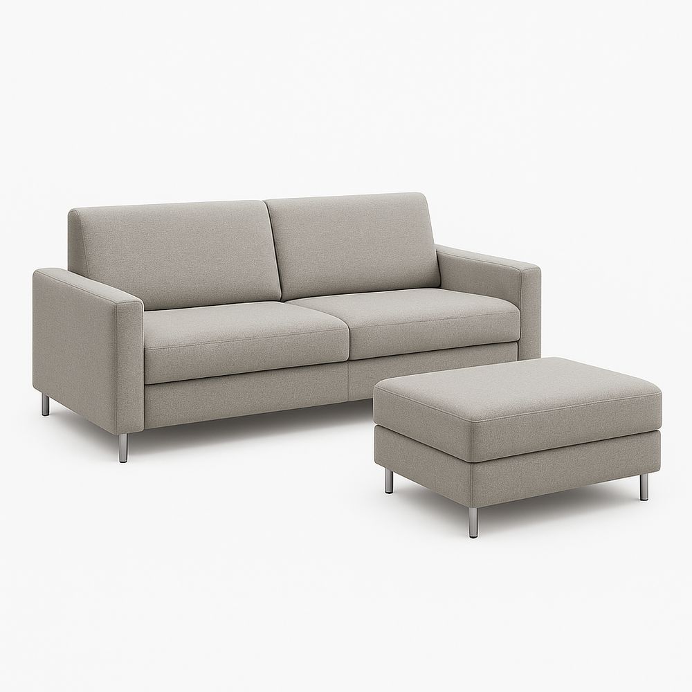 Sofá moderno de tela gris claro con puff,sofá de dos plazas,estilo contemporáneo,muebles de sala,estructura robusta