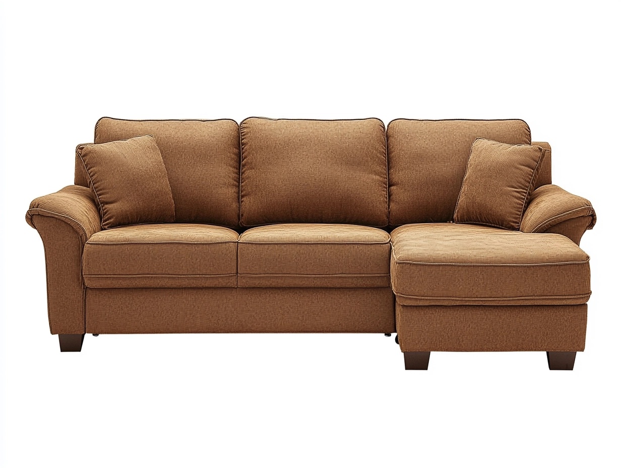 Sofá seccional marrón de tela para sala de estar estilo moderno 250x160cm con chaise longue multifuncional PA2519904