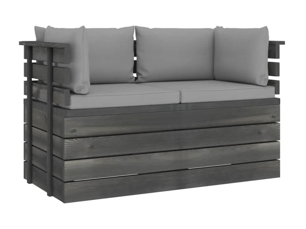 Sofá de palets de jardín 2 plazas y cojines Decocasaes maciza Decocasaes Gris 12953dvvb
