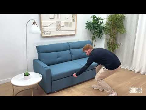 Sofá cama 3 plazas apertura arrastre azul SHIITO