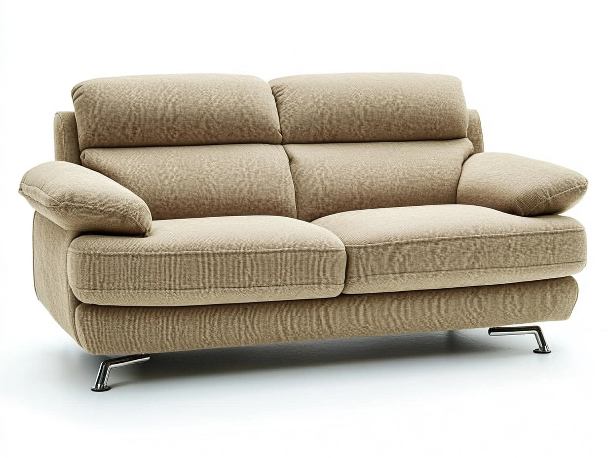 Sofá de Dos Plazas Beige Tela Algodón Estructura de Metal