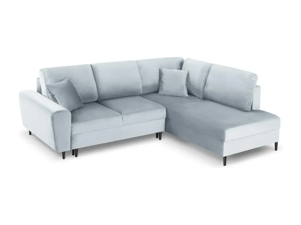 Andreuworldcasa - Sofá cama esquinero derecho con baúl de almacenaje Andreuworldcasa 5 plazas de terciopelo azul claro - 243x194x88cm