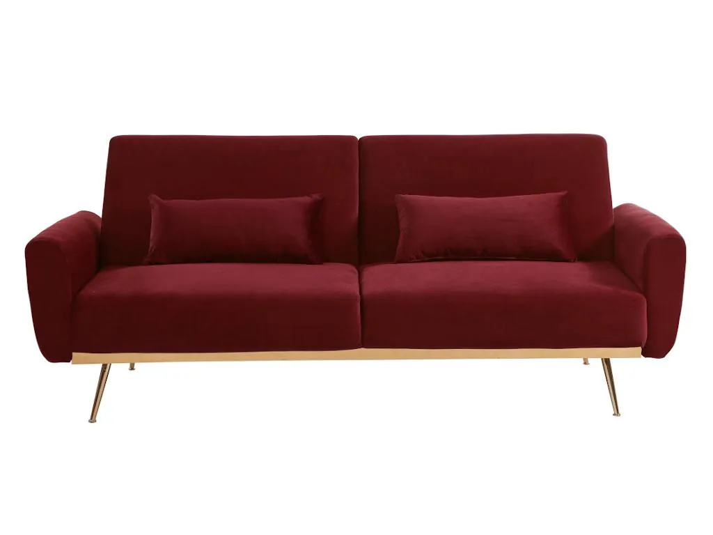 Sofá cama de 3 plazas de terciopelo Vivircalido - granate muaf91326