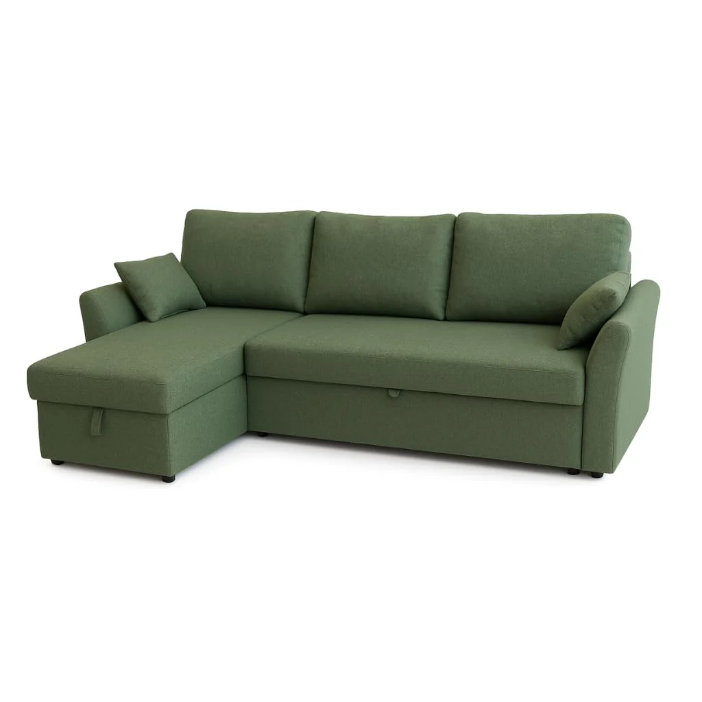 Sofá cama 3 plazas chaise longue reversible verde