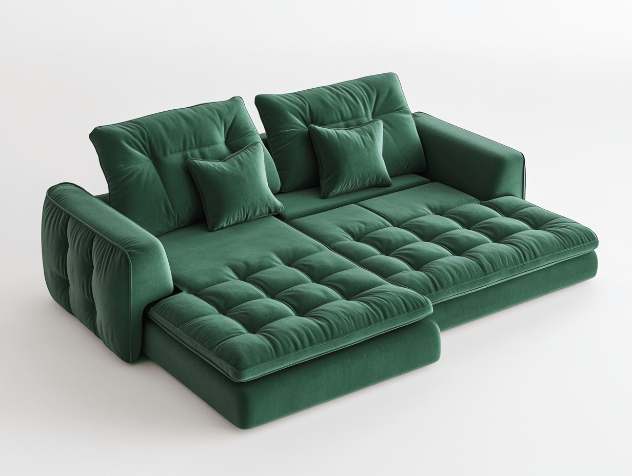 Sofá de terciopelo verde con chaise longue para sala de estar tamaño grande