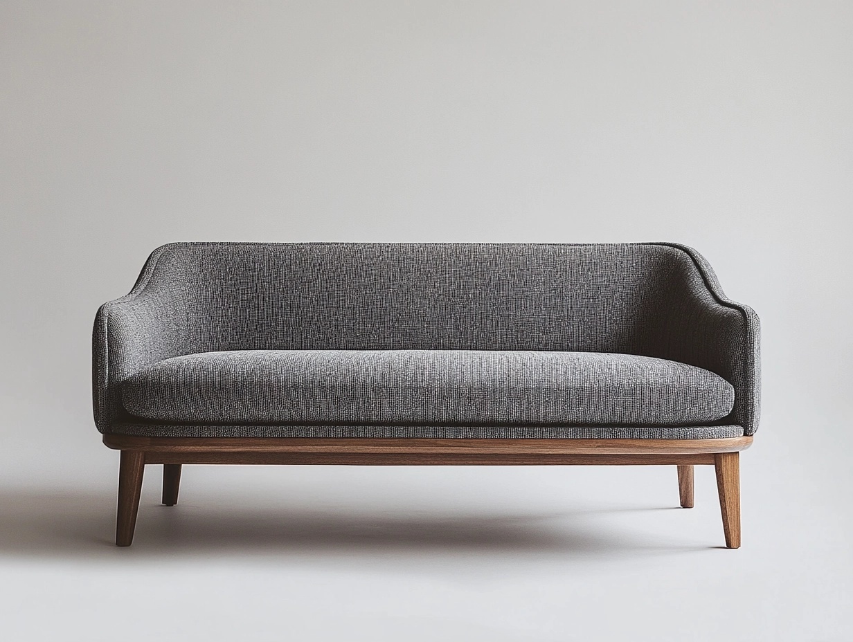 Sofá de dos plazas moderno con estructura de madera y tela gris 150cm