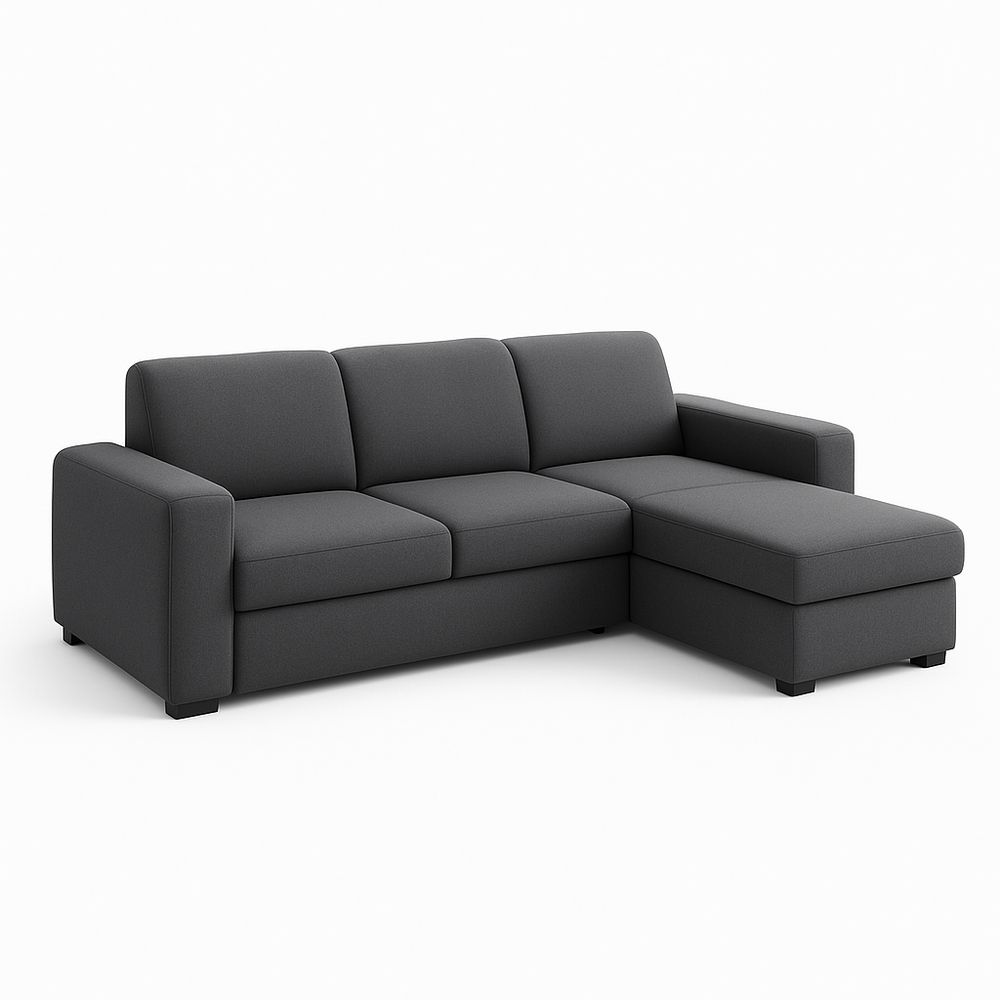 Sofá Esquinero Moderno de Tela con Descanso para Pies,Color Gris,3 Plazas