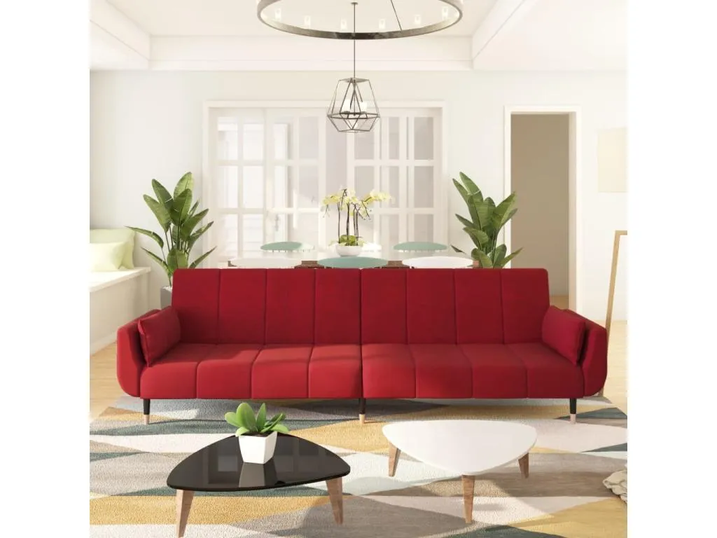 Sofá cama de 2 plazas con dos almohadas terciopelo color vino
