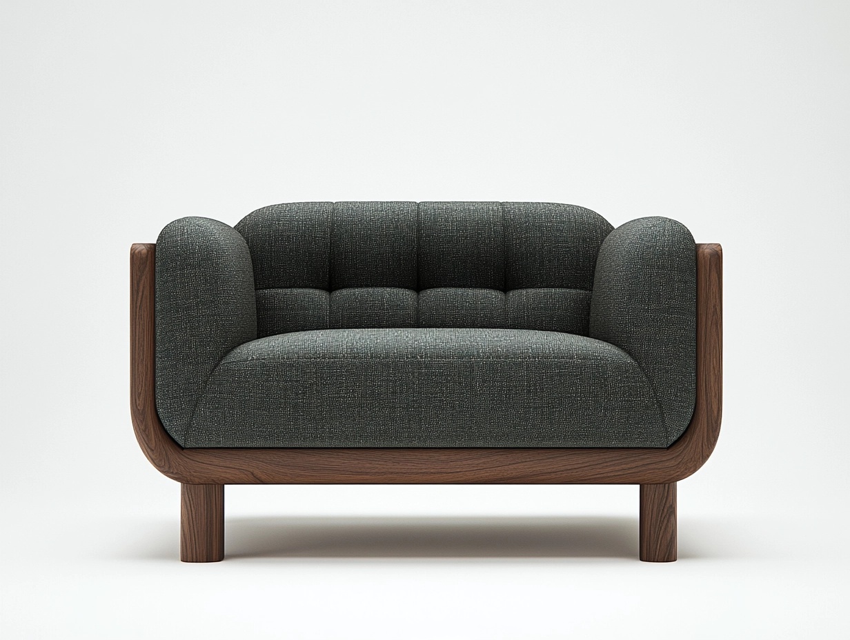 Sofá de dos plazas 150x80 cm para sala estilo moderno con estructura de madera y tapizado en tela gris oscuro rc5419833