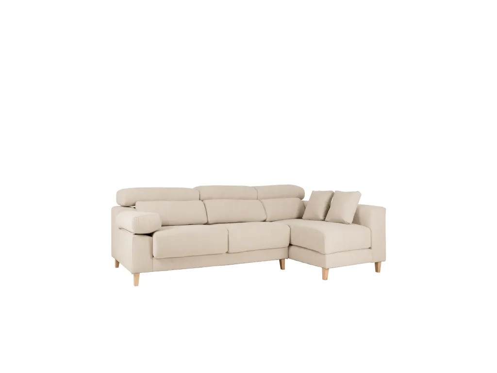 Sofá 4 plazas y chaise longue derecho color beige 278cm - Decoencanto