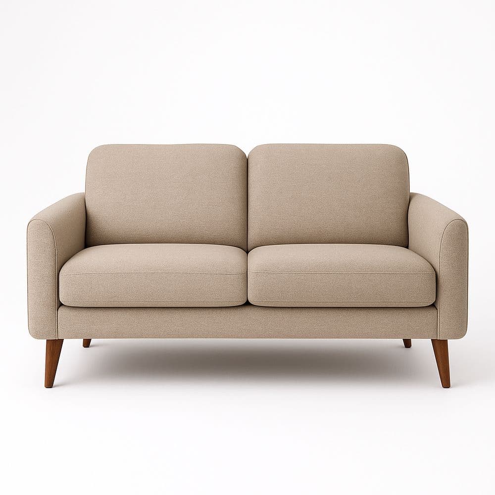 Sofá de Tela Beige de Dos Plazas con Patas de Madera