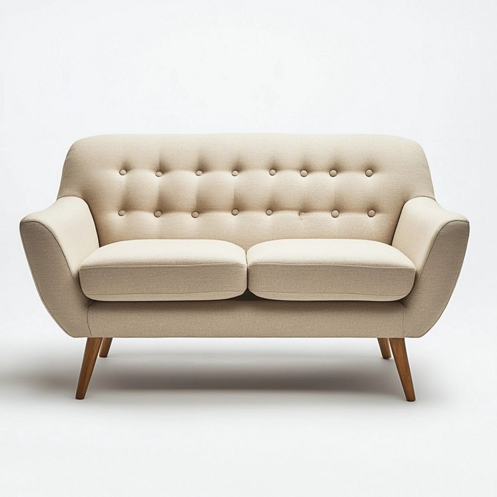 Sofá de dos plazas tapizado en poliéster con respaldo de botones y patas de haya maciza 150x85x78 cm Beige