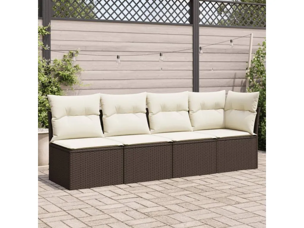 Sofá de jardín de 4 plazas con cojines de resina trenzada marrón