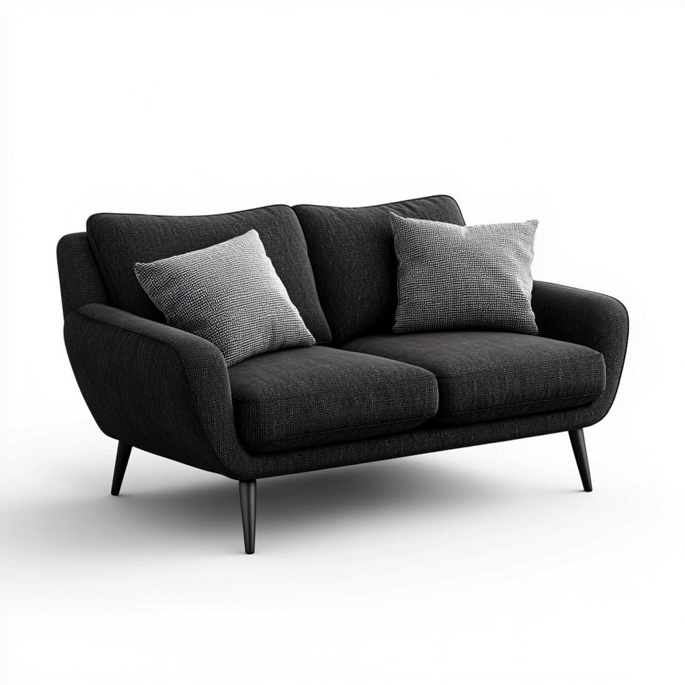 Sofá Negro Dos Plazas Sala Estar Tapizado Algodón Moderna